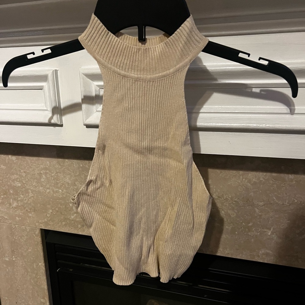 Ribbed Beige Halter Top